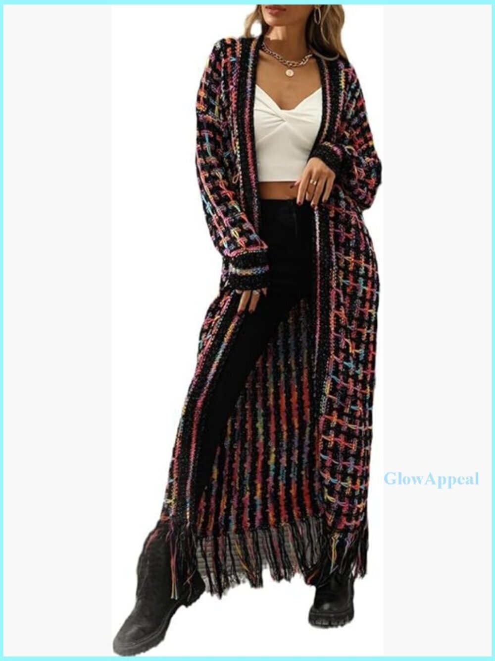 Oversized Cardigan Sweater Long Duster Boho Fringed Tassels Open Front